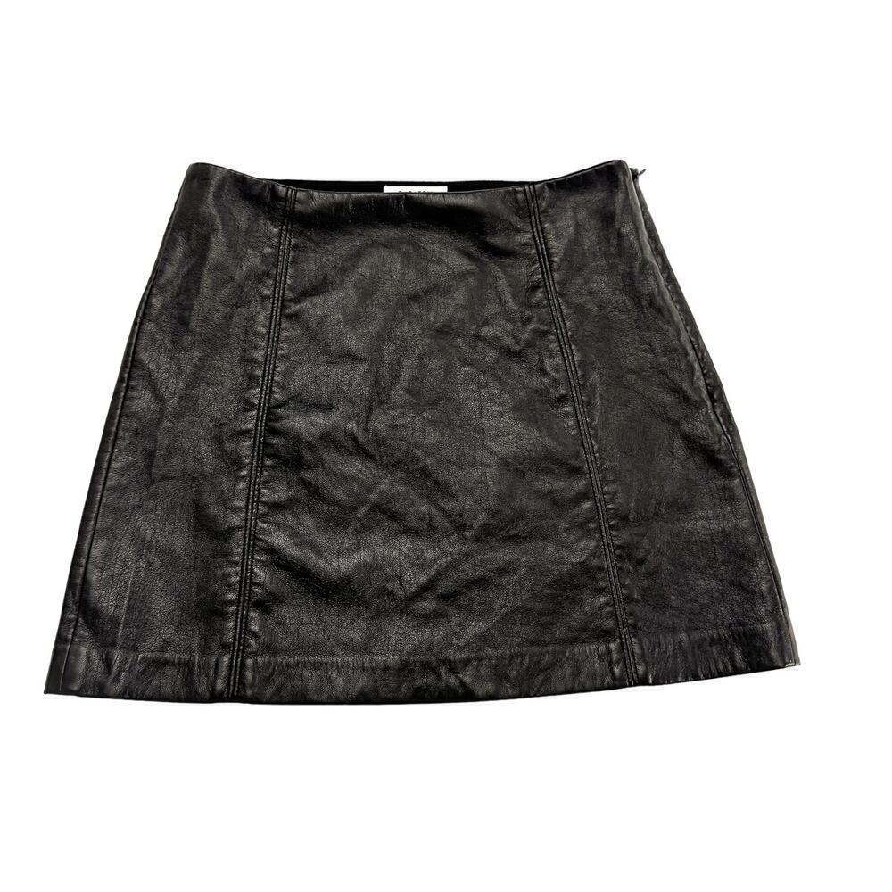Babaton Black Faux Leather Flare Mini Classic Skirt Size 8
